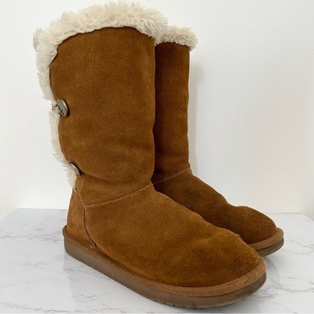 Koolaburra Kenslei Tall Boots in Chestnut Brown sz 6.5 Suede Leather Faux Fur